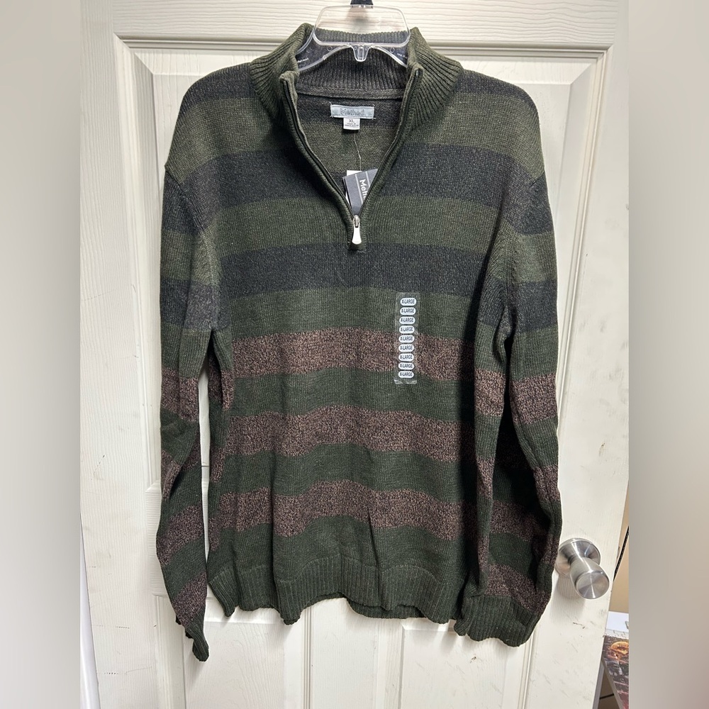 Method Green Striped XL 1/4 Zip Long Sleeve Cotton Blend Sweater NWT